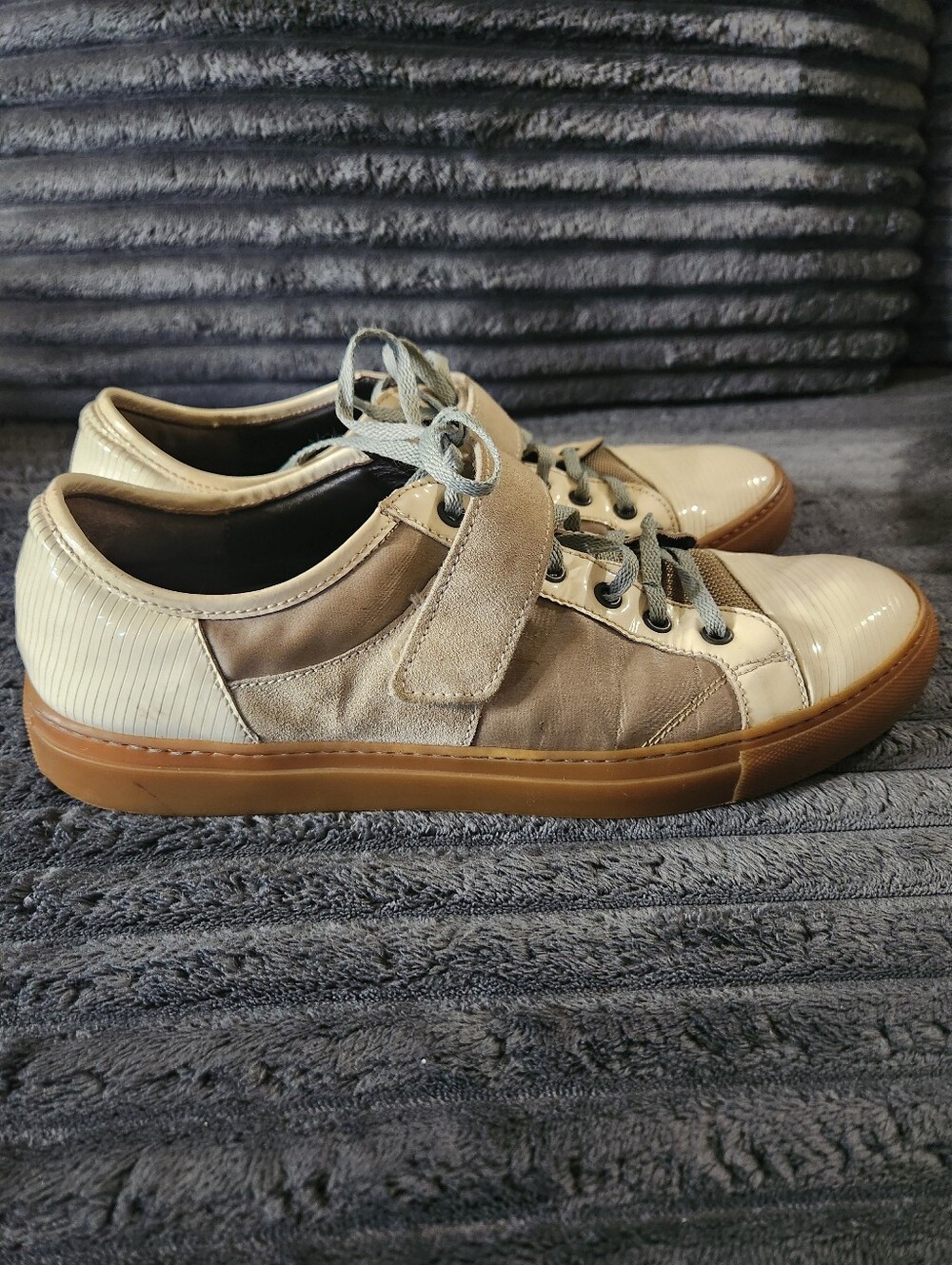 Men's Luxury Lanvin Brown BI-Fabric Velcro Strap Trainers Size UK9 USA10